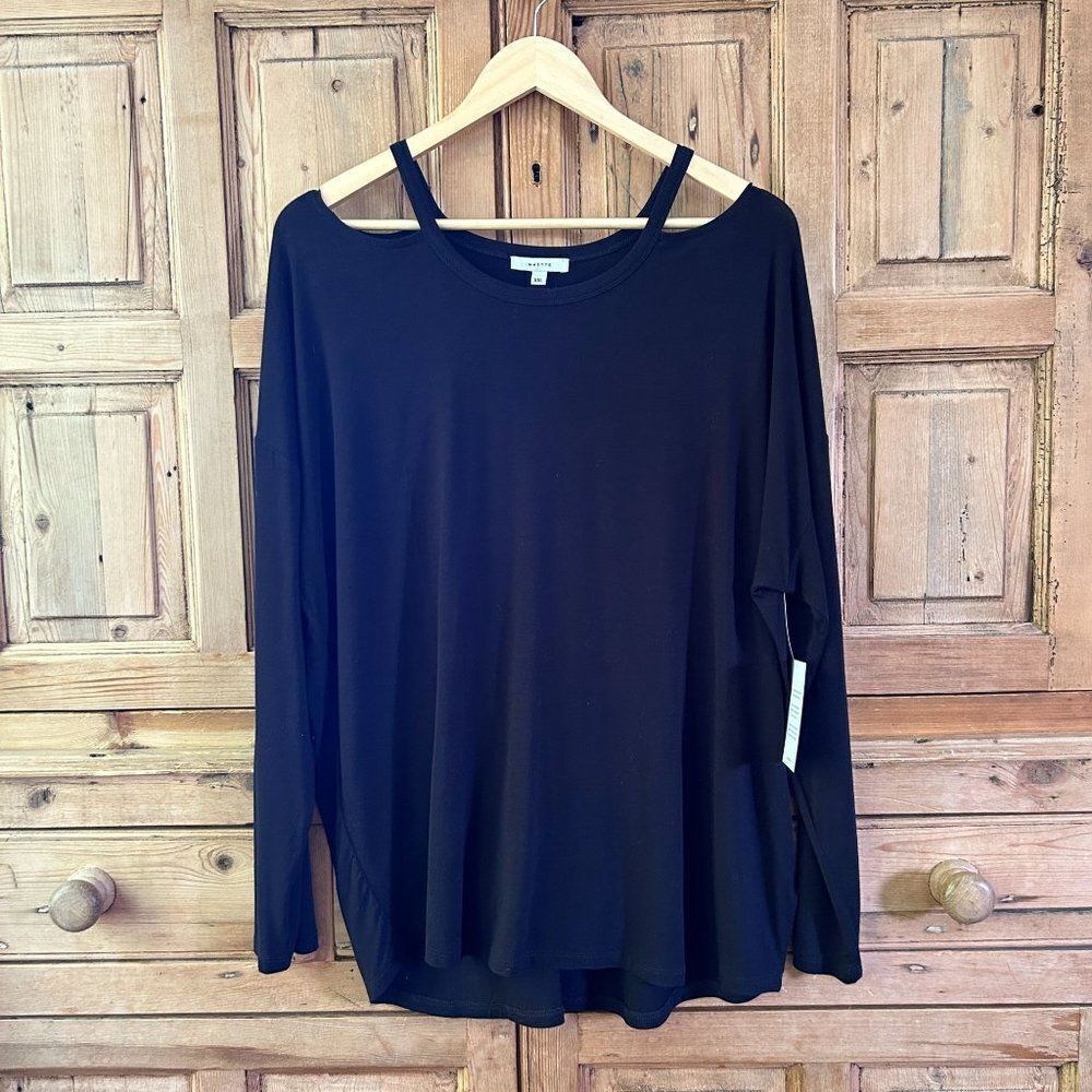 NWT Maette By Stella & Dot XXL‎ Black Shoulder Cut Out Long Sleeve Shirt
